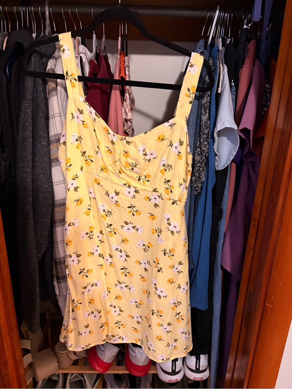 Old Navy Yellow Floral Midi Dress with White and Green Accents